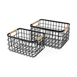 Marius (Set of 2) Matte Black Metal W/ Rope Trim Rectangular Baskets from Mercana - Luna Furniture