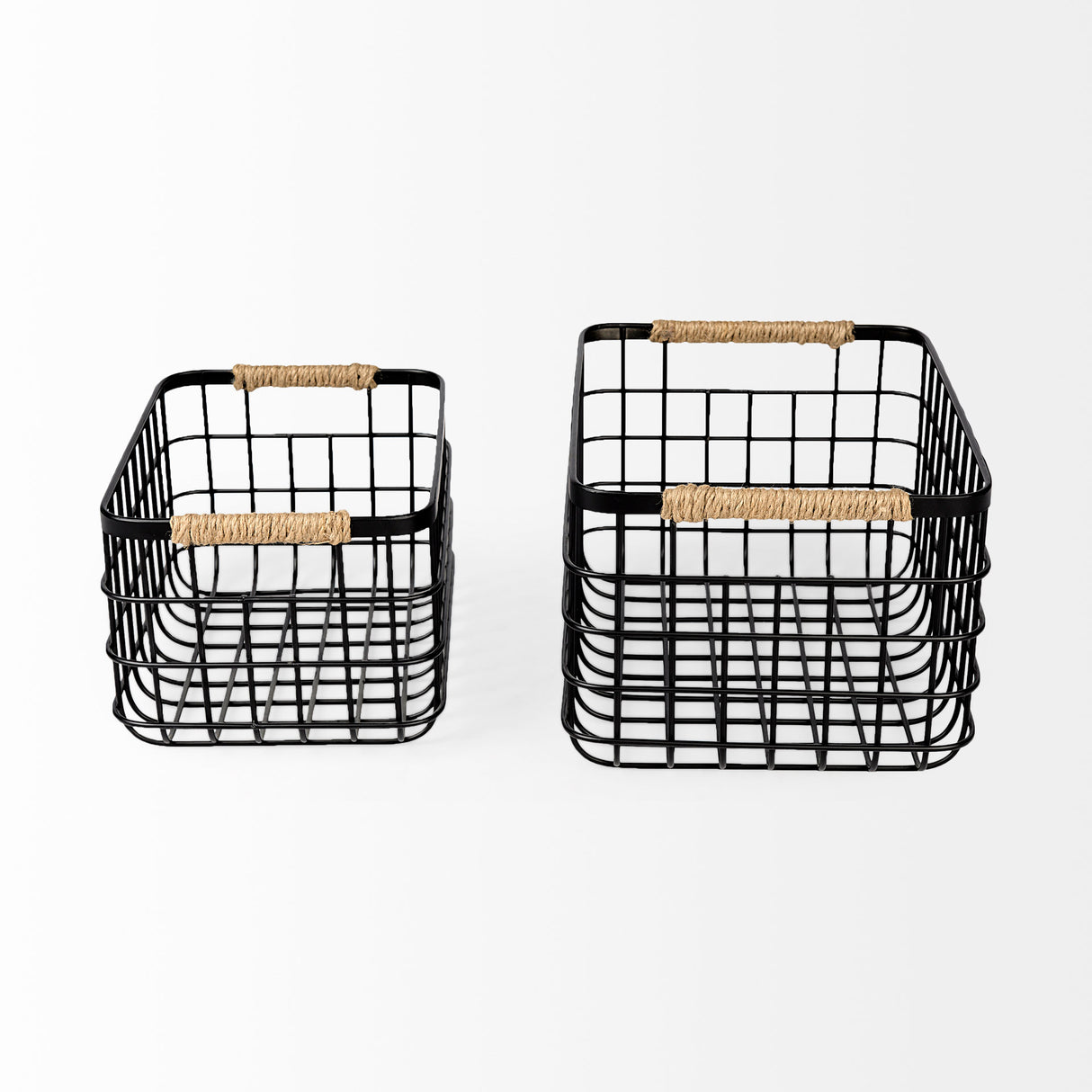 Marius (Set of 2) Matte Black Metal W/ Rope Trim Rectangular Baskets from Mercana - Luna Furniture