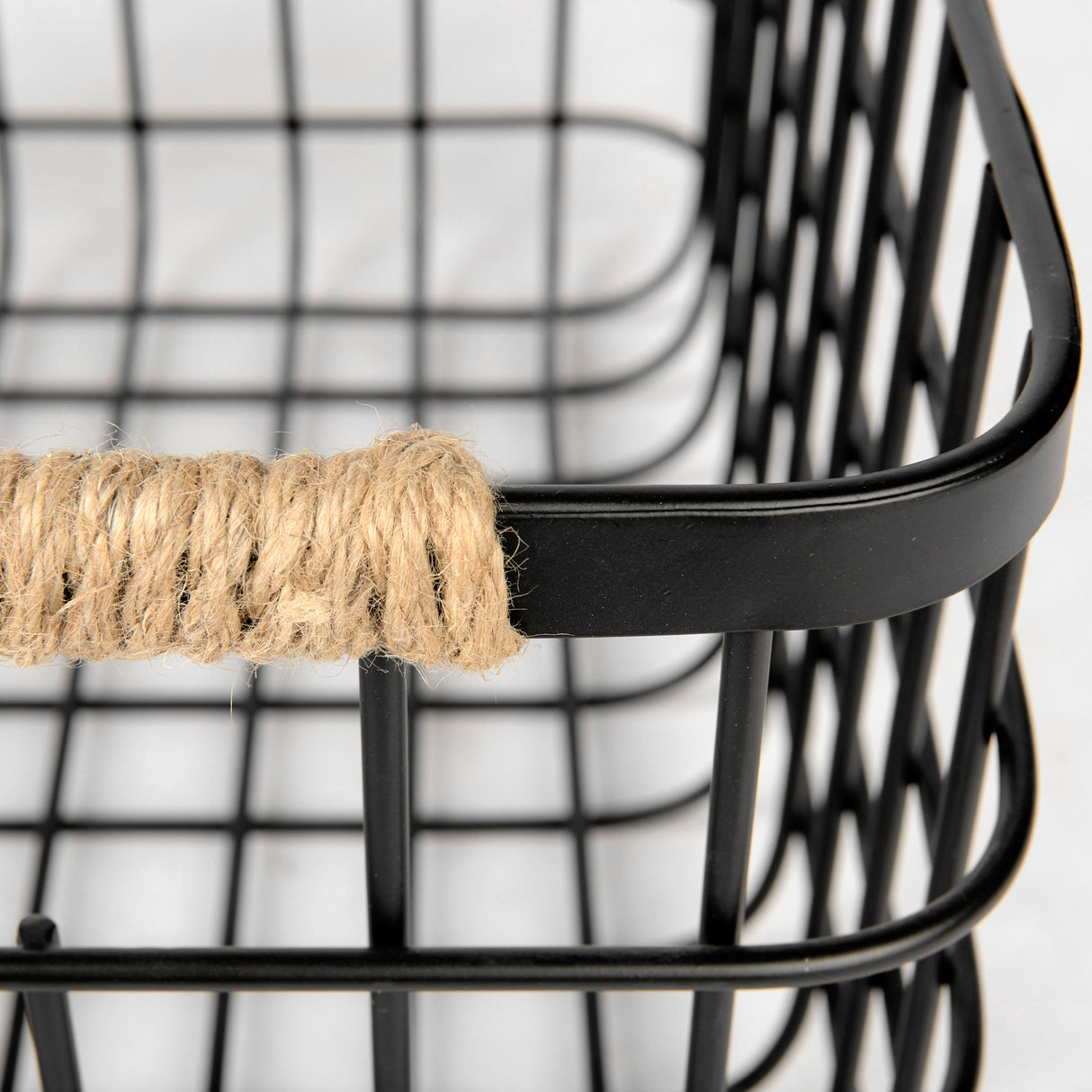Marius (Set of 2) Matte Black Metal W/ Rope Trim Rectangular Baskets from Mercana - Luna Furniture