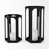 Balley 9.4L x 9.4W x 19.7H Set of Two Matte Black Metal Hexagonal Candle Holder Lanterns from Mercana - Luna Furniture