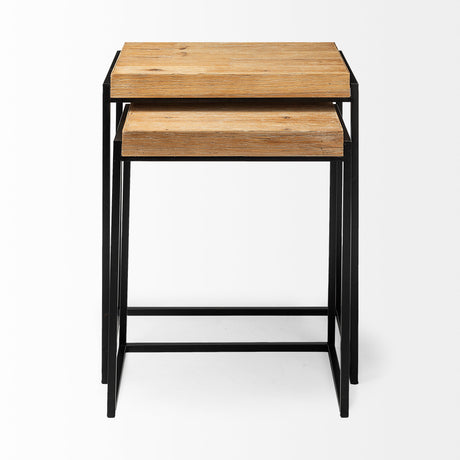 Karissa (Set of 2) 19.3L x 13W x 24.8H Light Brown Wood Top W/Black Metal Base Nesting Accent Tables from Mercana - Luna Furniture