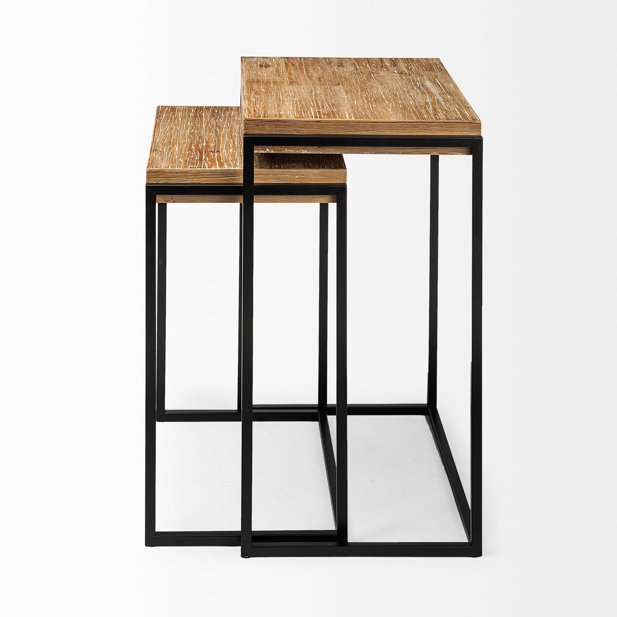 Karissa (Set of 2) 19.3L x 13W x 24.8H Light Brown Wood Top W/Black Metal Base Nesting Accent Tables from Mercana - Luna Furniture