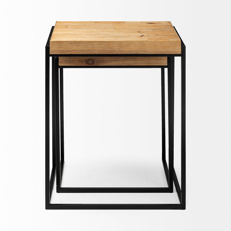 Karissa (Set of 2) 19.3L x 13W x 24.8H Light Brown Wood Top W/Black Metal Base Nesting Accent Tables from Mercana - Luna Furniture