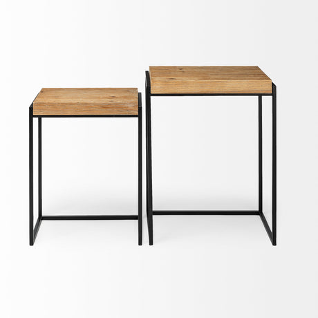 Karissa (Set of 2) 19.3L x 13W x 24.8H Light Brown Wood Top W/Black Metal Base Nesting Accent Tables from Mercana - Luna Furniture