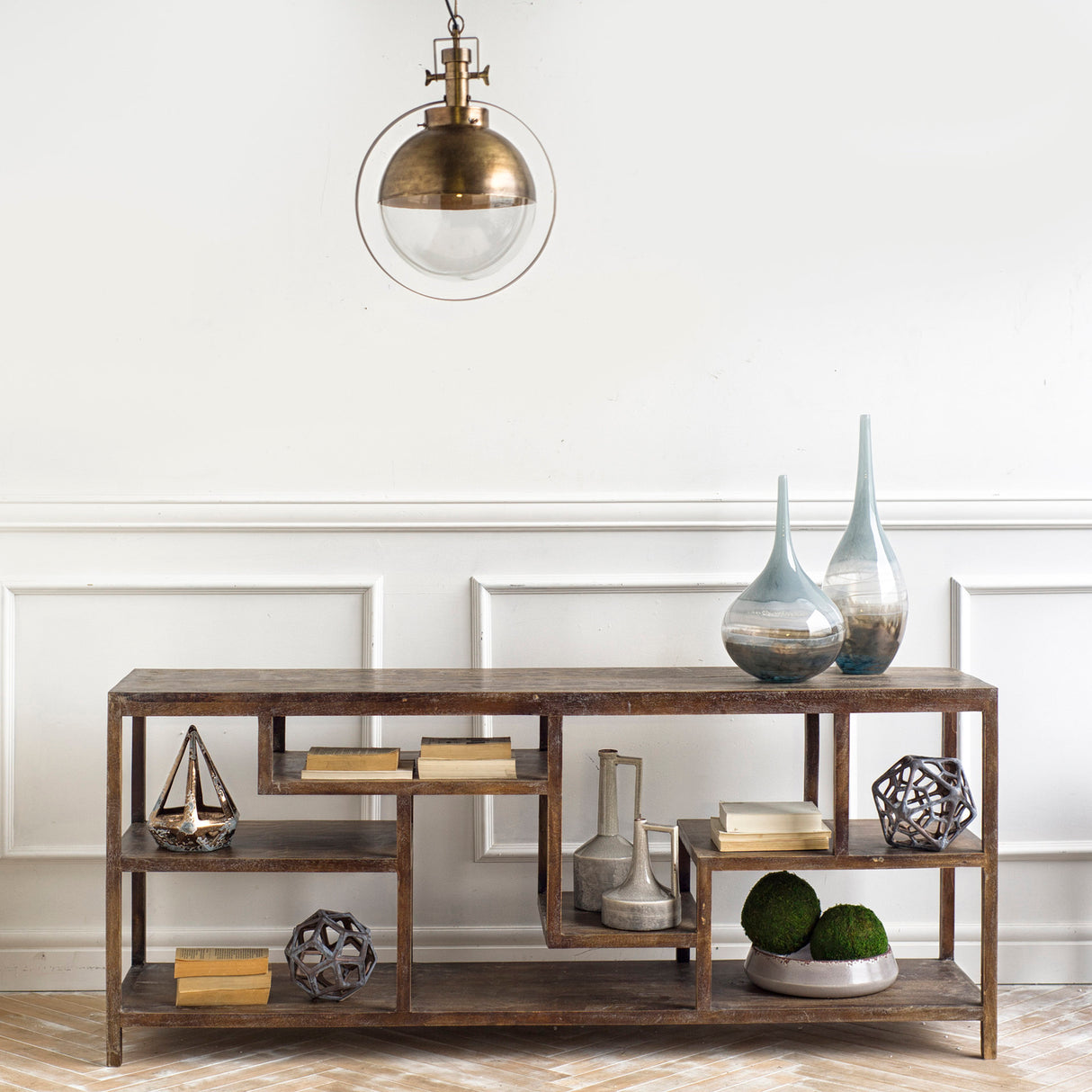 Wright I 16L x 66W Brown Wood Multi-Level Shelf Console Table from Mercana - Luna Furniture