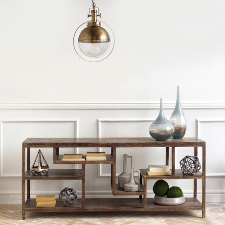 Wright I 16L x 66W Brown Wood Multi-Level Shelf Console Table from Mercana - Luna Furniture
