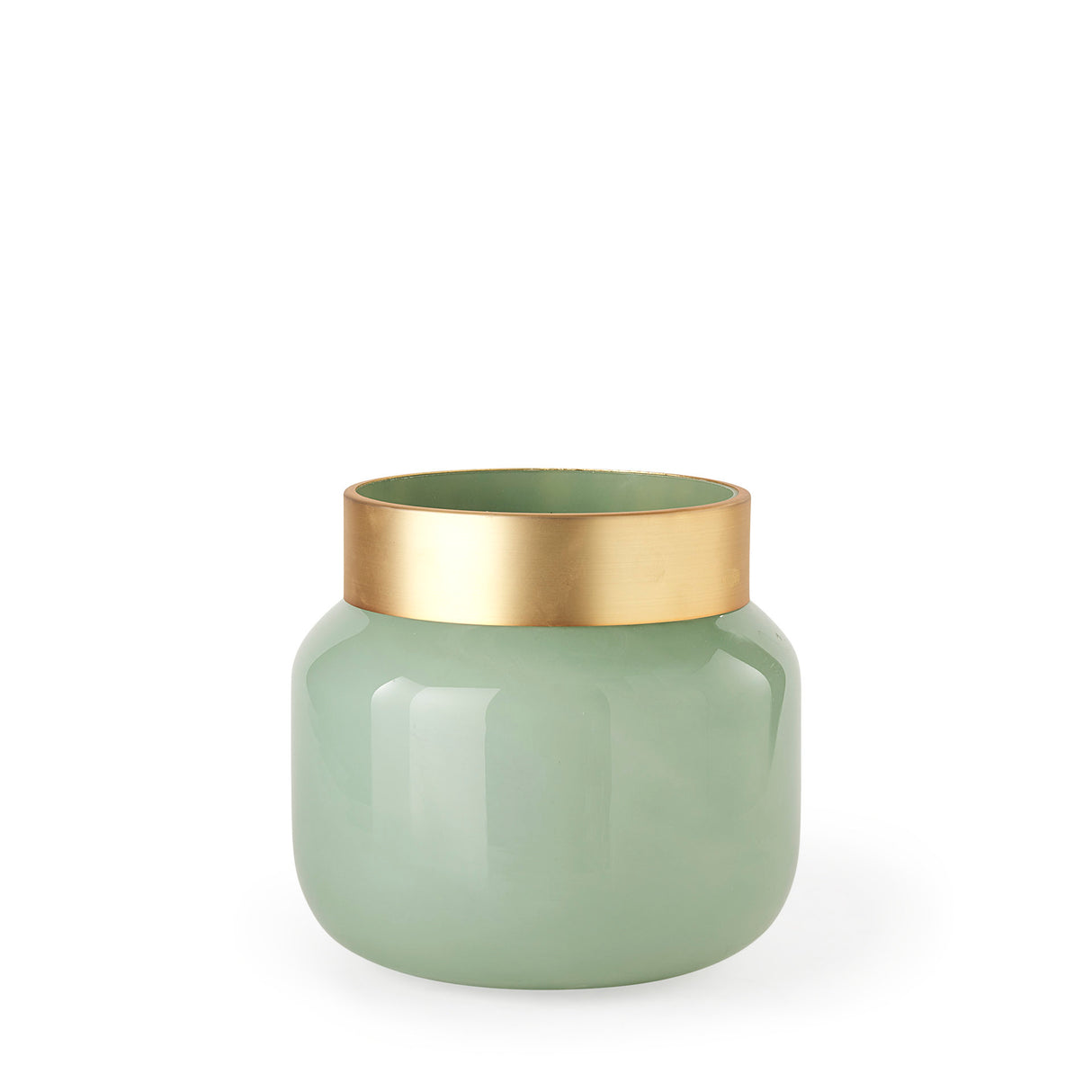 Minty 9.9L x 9.9W x 9.6H Green Glass Vase W/Matte Gold Metal Neck Cuff from Mercana - Luna Furniture