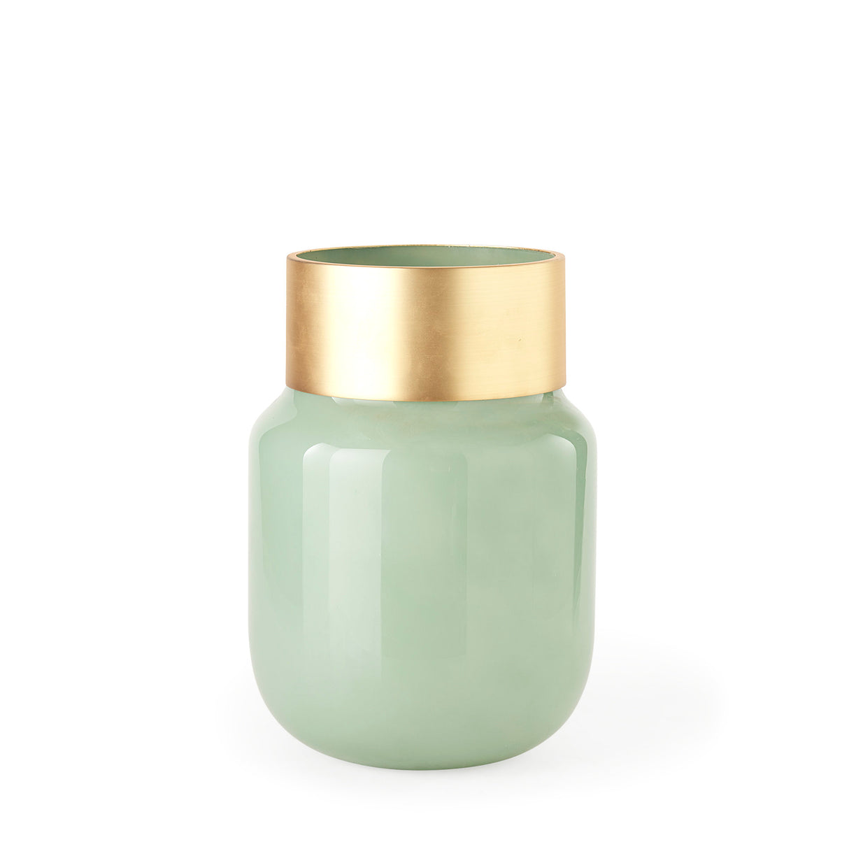 Minty Medium 8.7L x 8.7W x 12.4H Green Glass Vase W/Matte Gold Metal Neck Cuff from Mercana - Luna Furniture