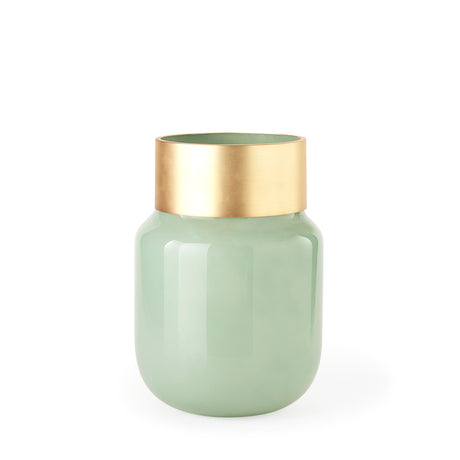 Minty Medium 8.7L x 8.7W x 12.4H Green Glass Vase W/Matte Gold Metal Neck Cuff from Mercana - Luna Furniture