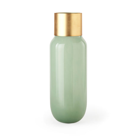 Minty 5.7L x 5.7W x 16.8H Green Glass Vase W/Matte Gold Metal Neck Cuff from Mercana - Luna Furniture