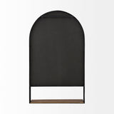 Cora 24.0L x 3.9W x 40.0H Black Metal Frame W/ Brown Wooden Shelf Arched Wall Mirror from Mercana - Luna Furniture