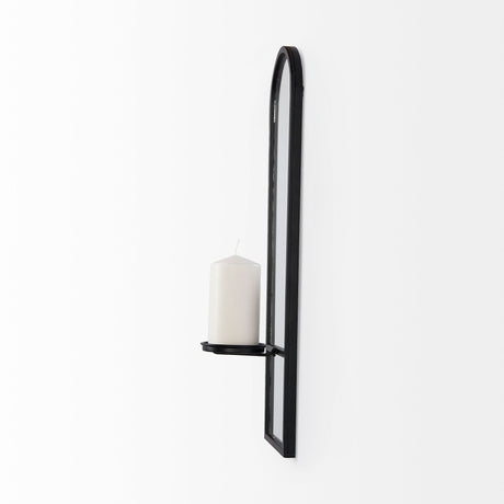 Evianna 7L x 7W x 25H Mirrored W/Black Metal Frame Wall Candle Holder from Mercana - Luna Furniture