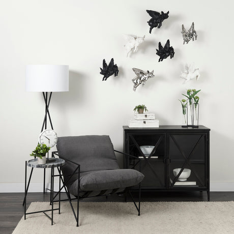Hogbadi Set of 2 Silver Flying Pigs from Mercana - Luna Furniture