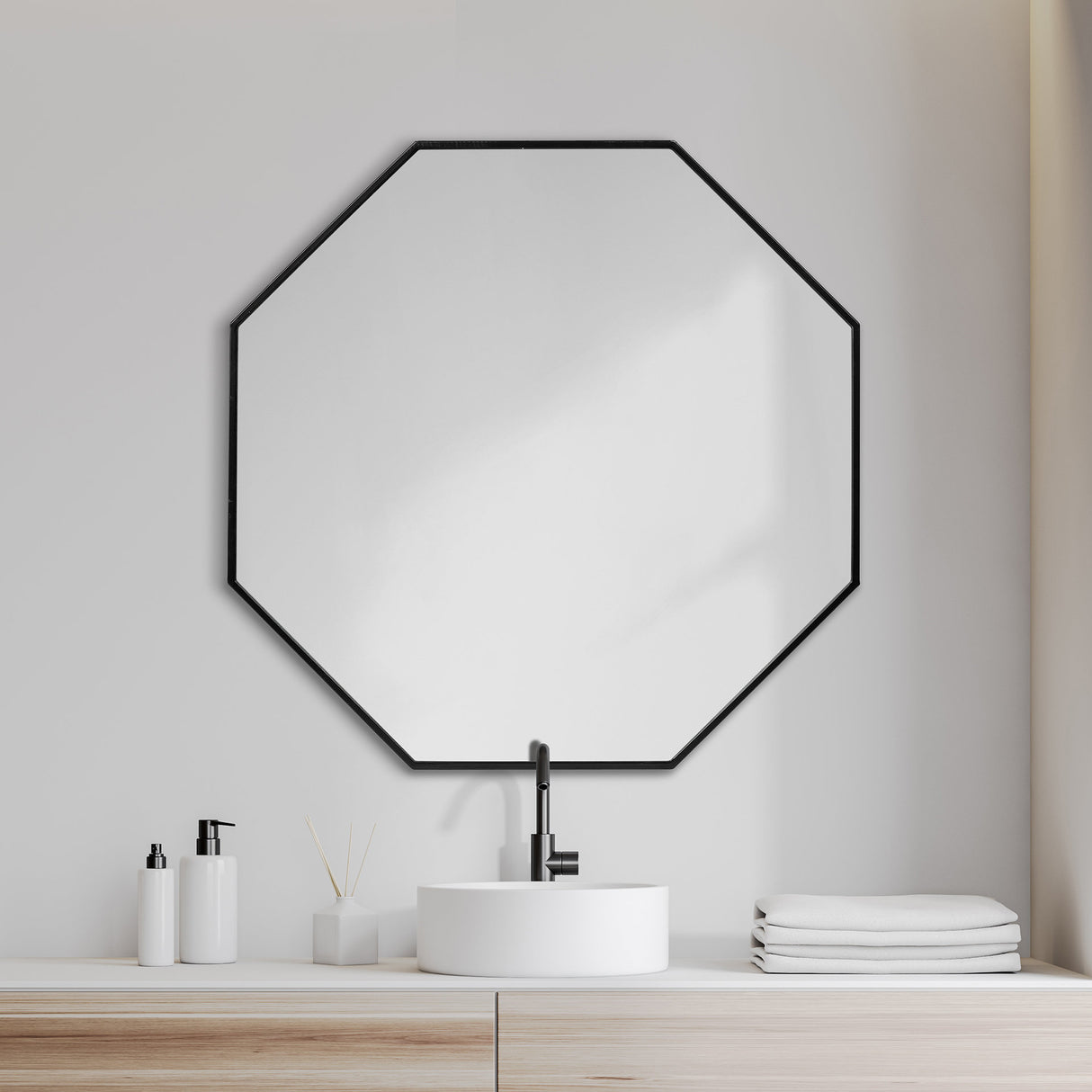 Helix 37" Octogon Black Metal Frame Mirror from Mercana - Luna Furniture