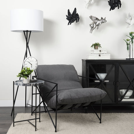 Stella 17L x 17W Gray Round Marble Top W/Black Base Accent Table from Mercana - Luna Furniture