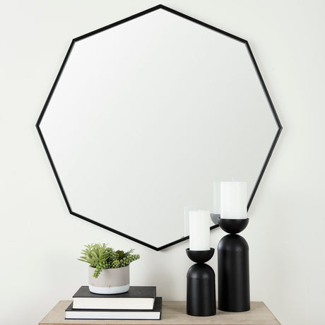 Helix 37" Octogon Black Metal Frame Mirror from Mercana - Luna Furniture