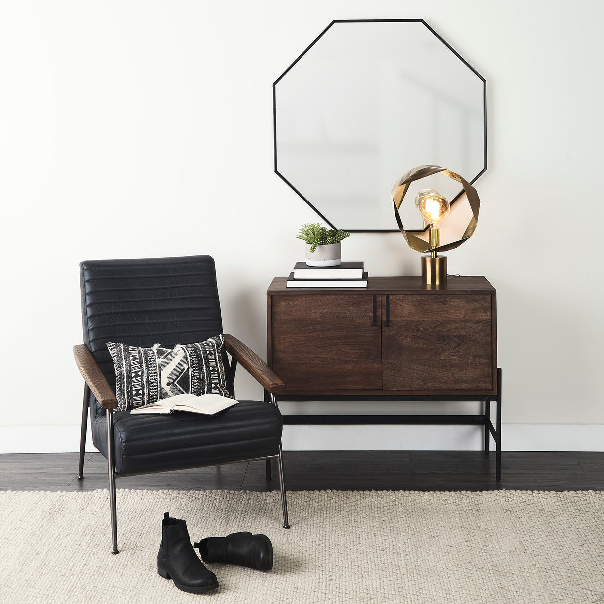 Grosjean Black Leather Wrap Metal Frame Accent Chair from Mercana - Luna Furniture
