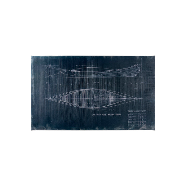 Canoe Blueprint (40 x 24) by Fiona H a Hand Embellished Textured Canvas
