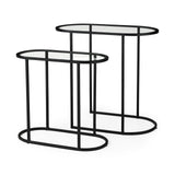Celine 24.2 L x 12.6 W x 22.4 H Set of Two Black/Silver Metal and Glass Nesting Accent Tables from Mercana - Luna Furniture
