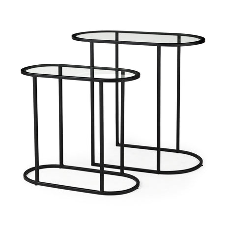 Celine 24.2 L x 12.6 W x 22.4 H Set of Two Black/Silver Metal and Glass Nesting Accent Tables from Mercana - Luna Furniture