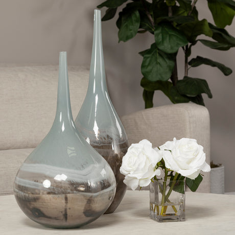 Erie I Short Two Toned Sky Blue Dark Brown Blown Glass Vase from Mercana - Luna Furniture