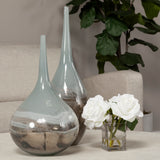 Erie II Tall Two Toned Sky Blue Dark Brown Blown Glass Vase from Mercana - Luna Furniture