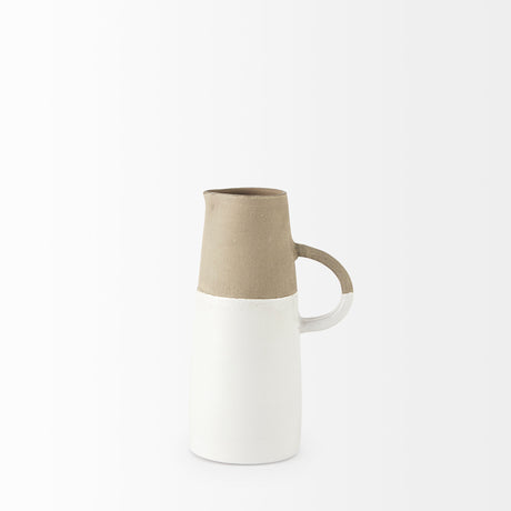 Garand Small 13H Two-Toned White Natural Ceramic Jug from Mercana - Luna Furniture