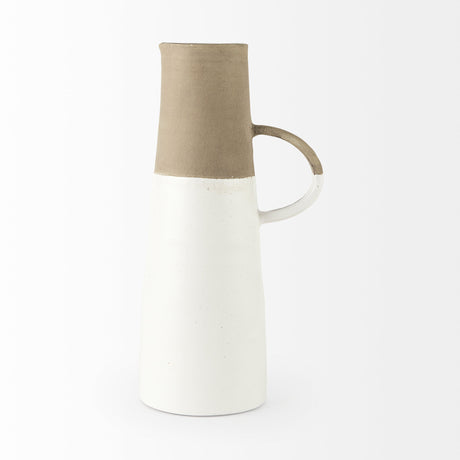 Garand Large 18.8H Two-Toned White Natural Ceramic Jug from Mercana - Luna Furniture