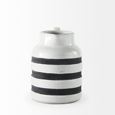 Harmon I Small White w/ Charcoal Stripes Ceramic Jug from Mercana - Luna Furniture