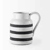 Harmon I Small White w/ Charcoal Stripes Ceramic Jug from Mercana - Luna Furniture