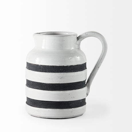 Harmon I Small White w/ Charcoal Stripes Ceramic Jug from Mercana - Luna Furniture