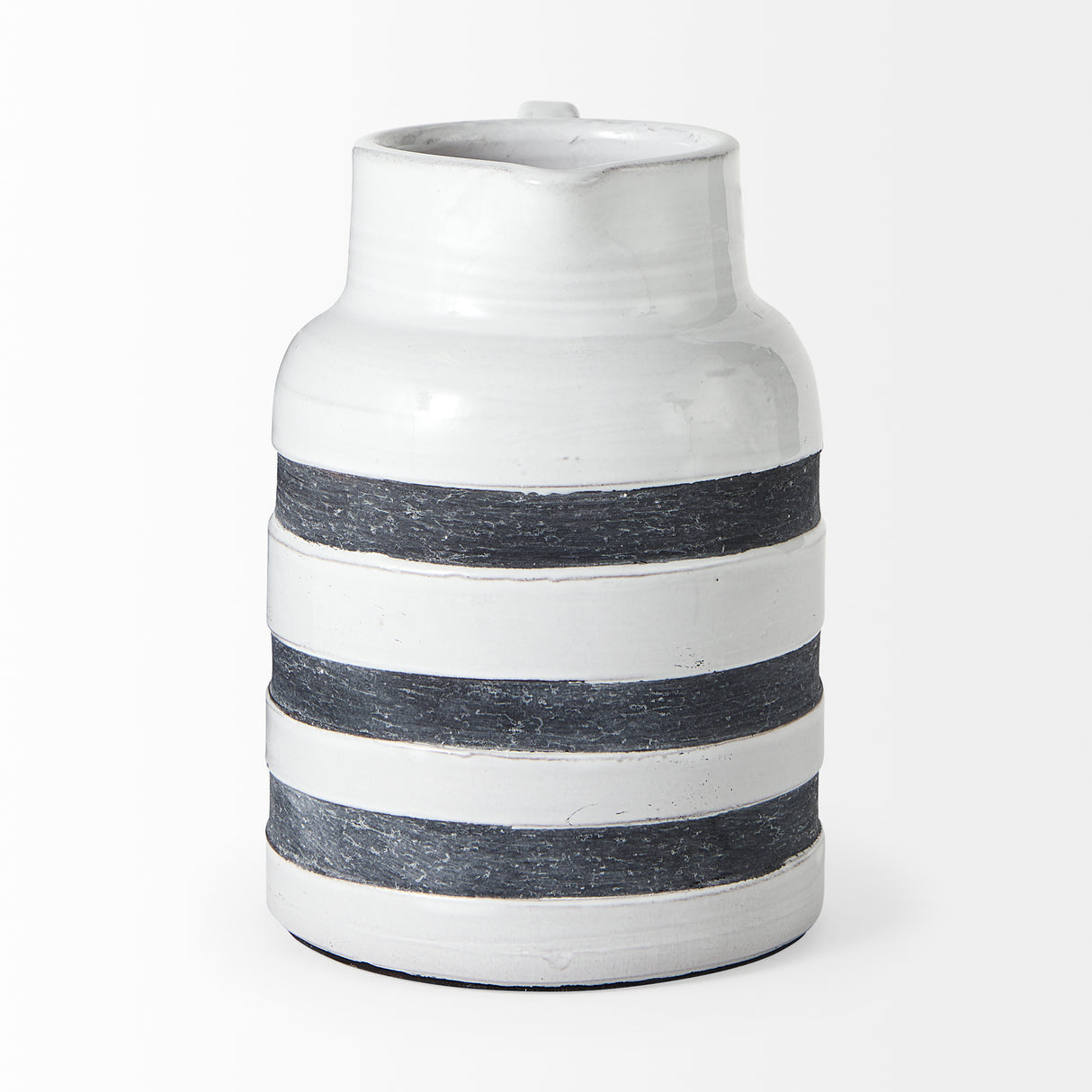 Harmon II Large White w/ Charcoal Stripes Ceramic Jug from Mercana - Luna Furniture