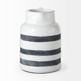 Harmon II Large White w/ Charcoal Stripes Ceramic Jug from Mercana - Luna Furniture