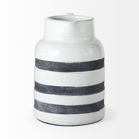 Harmon II Large White w/ Charcoal Stripes Ceramic Jug from Mercana - Luna Furniture