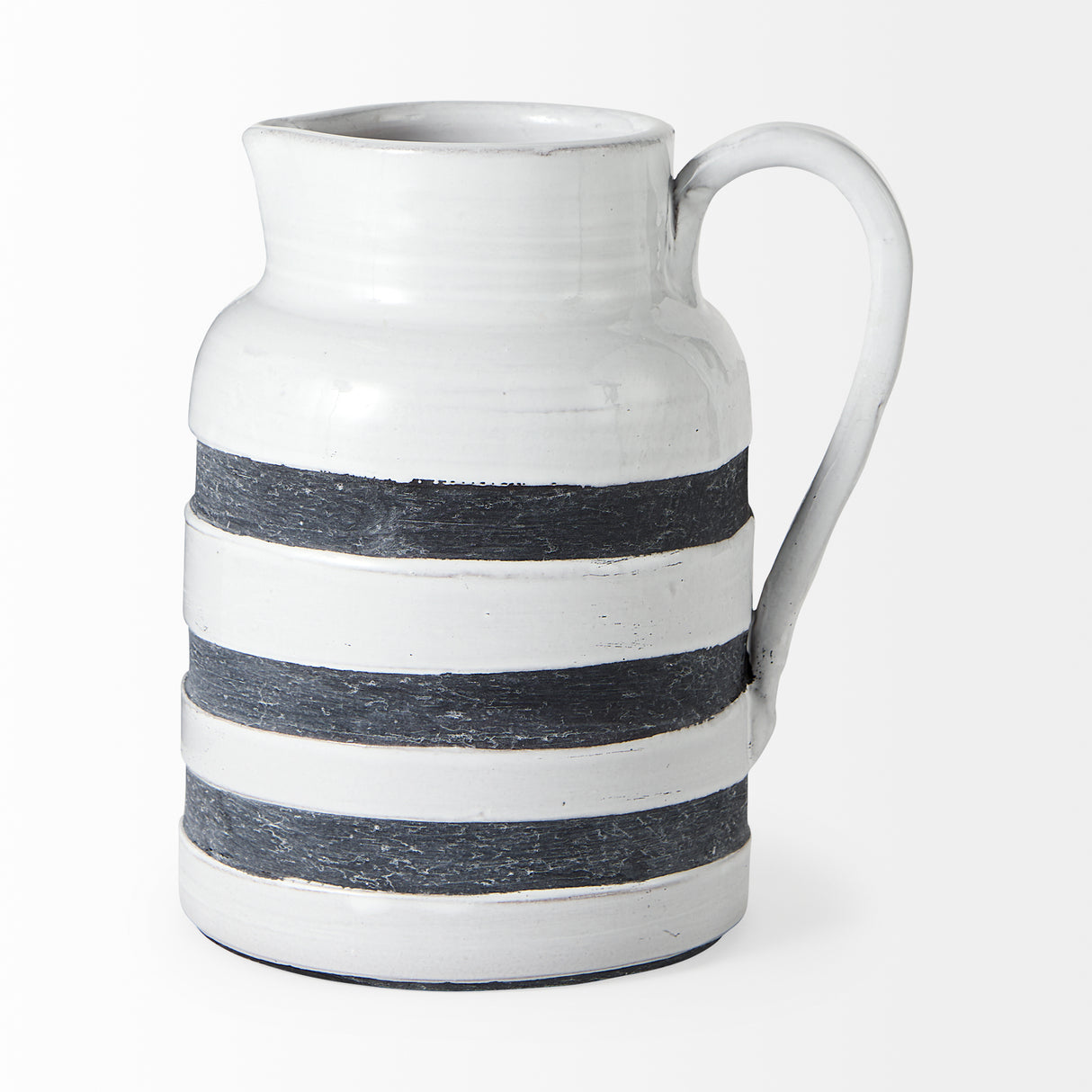 Harmon II Large White w/ Charcoal Stripes Ceramic Jug from Mercana - Luna Furniture