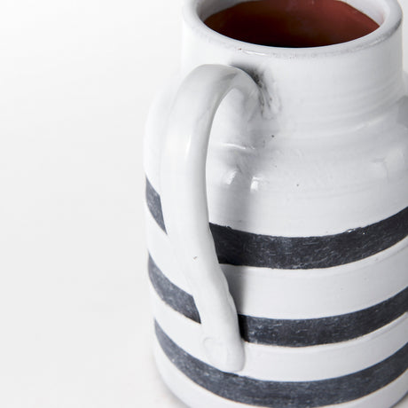 Harmon II Large White w/ Charcoal Stripes Ceramic Jug from Mercana - Luna Furniture