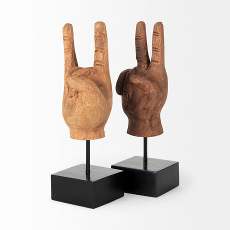 Pacem 4L x 4W Natural Wooden Carved Peace Sign Hand from Mercana - Luna Furniture