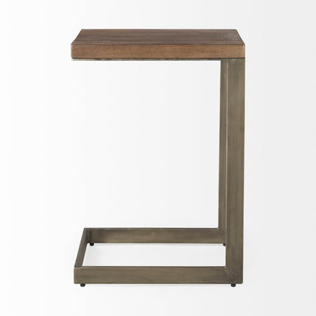Faye 14L x 18W x 26H Medium Brown Wood W/ Antique Nickel Finished Metal Base C Side Table from Mercana - Luna Furniture