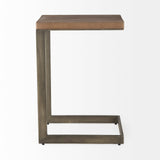 Faye 14L x 18W x 26H Medium Brown Wood W/ Antique Nickel Finished Metal Base C Side Table from Mercana - Luna Furniture