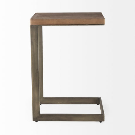 Faye 14L x 18W x 26H Medium Brown Wood W/ Antique Nickel Finished Metal Base C Side Table from Mercana - Luna Furniture
