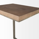 Faye 14L x 18W x 26H Medium Brown Wood W/ Antique Nickel Finished Metal Base C Side Table from Mercana - Luna Furniture