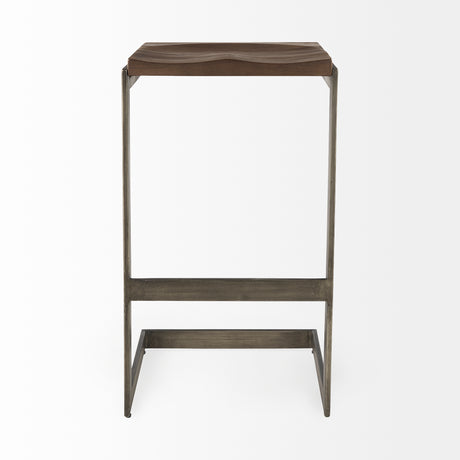 Kiran 17L x 17W x 30H Medium Brown Wood W/ Antique Nickel Finished Metal Frame Bar Stool from Mercana - Luna Furniture