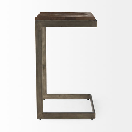 Kiran 17L x 17W x 30H Medium Brown Wood W/ Antique Nickel Finished Metal Frame Bar Stool from Mercana - Luna Furniture