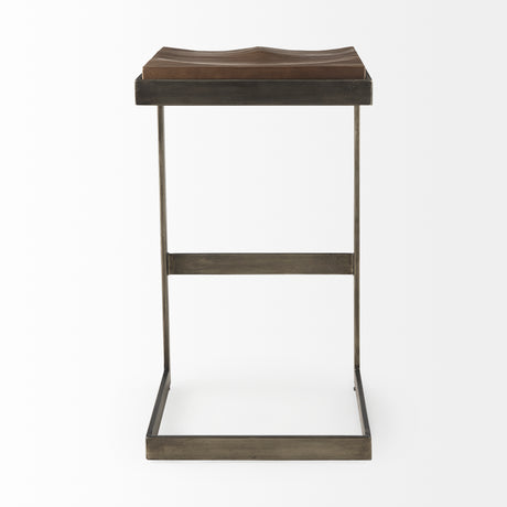 Kiran 17L x 17W x 30H Medium Brown Wood W/ Antique Nickel Finished Metal Frame Bar Stool from Mercana - Luna Furniture