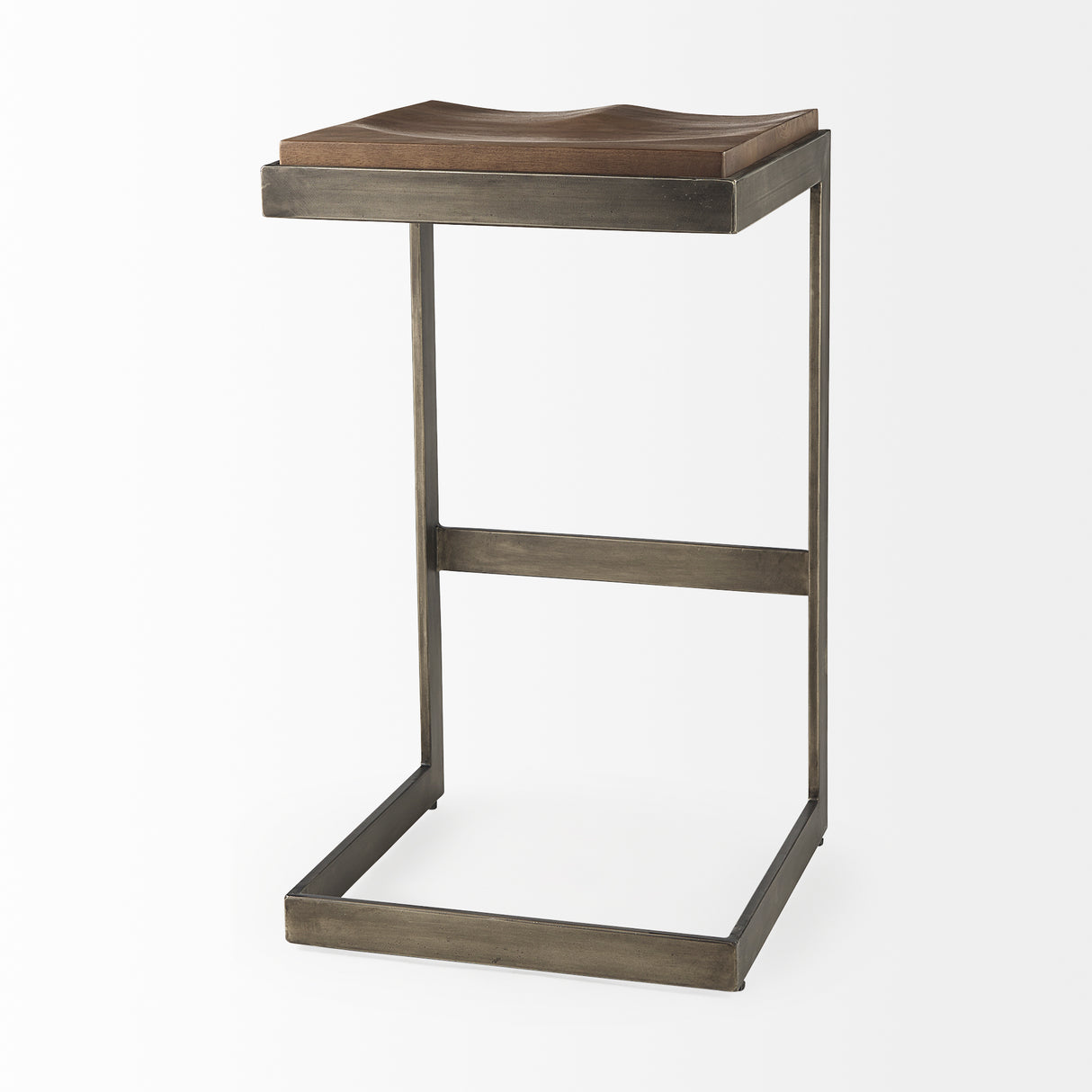Kiran 17L x 17W x 30H Medium Brown Wood W/ Antique Nickel Finished Metal Frame Bar Stool from Mercana - Luna Furniture