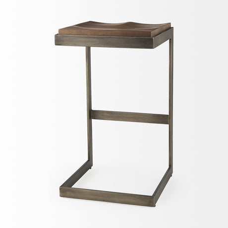 Kiran 17L x 17W x 30H Medium Brown Wood W/ Antique Nickel Finished Metal Frame Bar Stool from Mercana - Luna Furniture