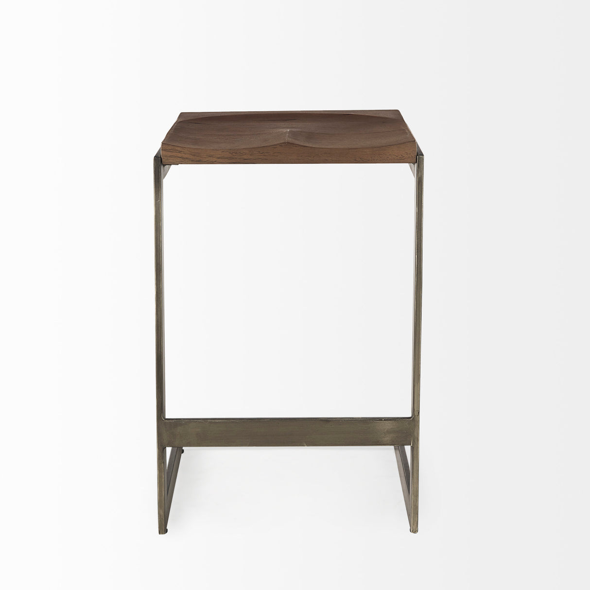 Kiran 17L x 17W x 26H Medium Brown Wood W/ Antique Nickel Finished Metal Frame Counter Stool from Mercana - Luna Furniture