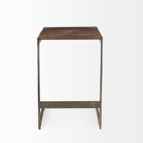 Kiran 17L x 17W x 26H Medium Brown Wood W/ Antique Nickel Finished Metal Frame Counter Stool from Mercana - Luna Furniture
