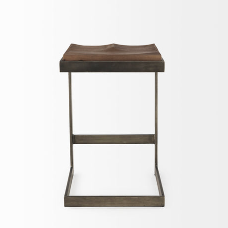 Kiran 17L x 17W x 26H Medium Brown Wood W/ Antique Nickel Finished Metal Frame Counter Stool from Mercana - Luna Furniture