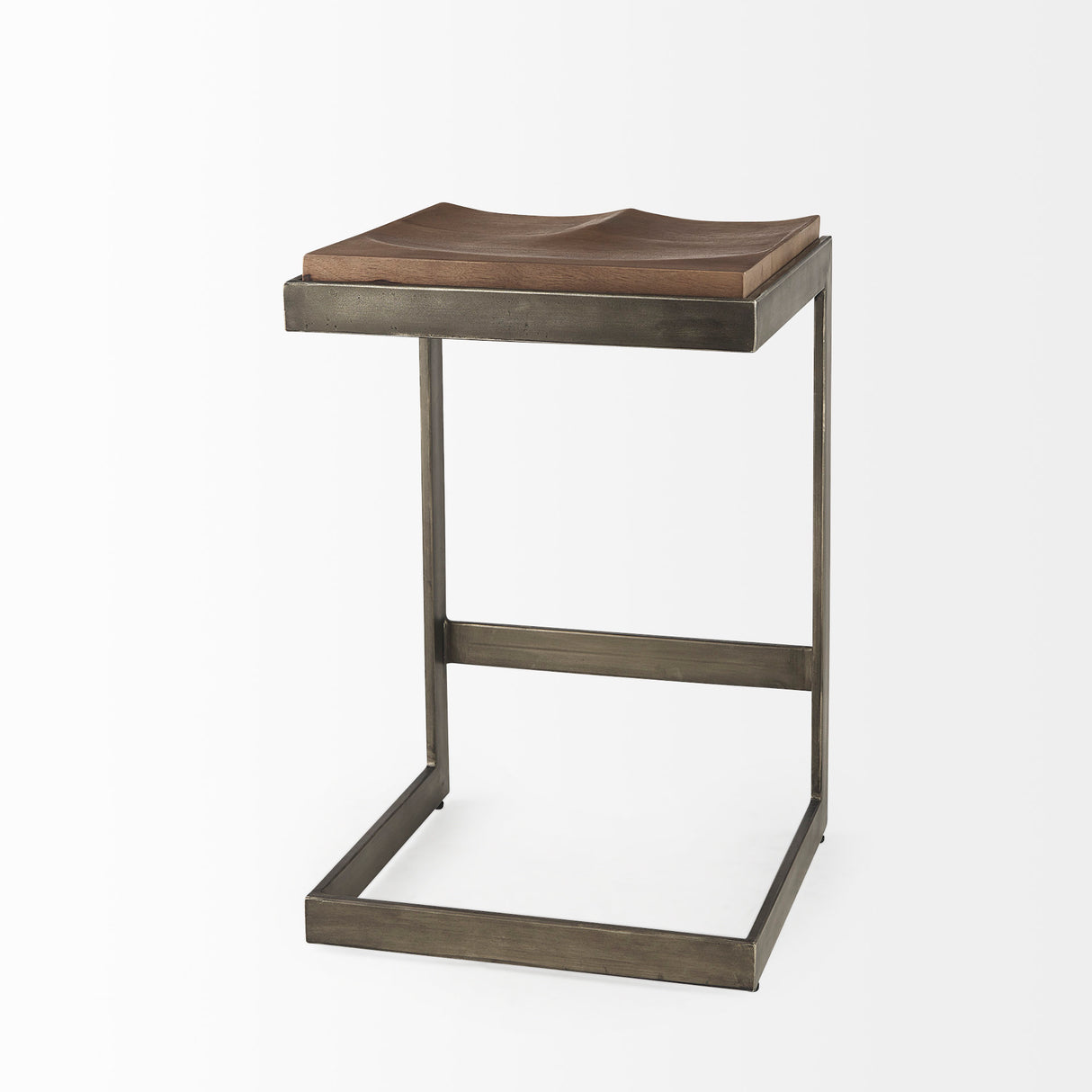 Kiran 17L x 17W x 26H Medium Brown Wood W/ Antique Nickel Finished Metal Frame Counter Stool from Mercana - Luna Furniture